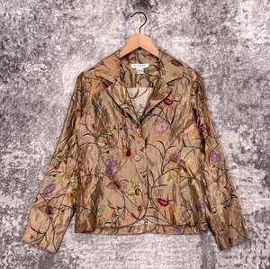 Citron Santa Monica Jacket Small Womens Silk Linen Embroidered Gold